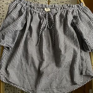 Gingham Blouse with Tie Front and Puff Short Sleeves